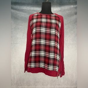 Vince camuto red plaid long sleeve shirt with side zipper size small